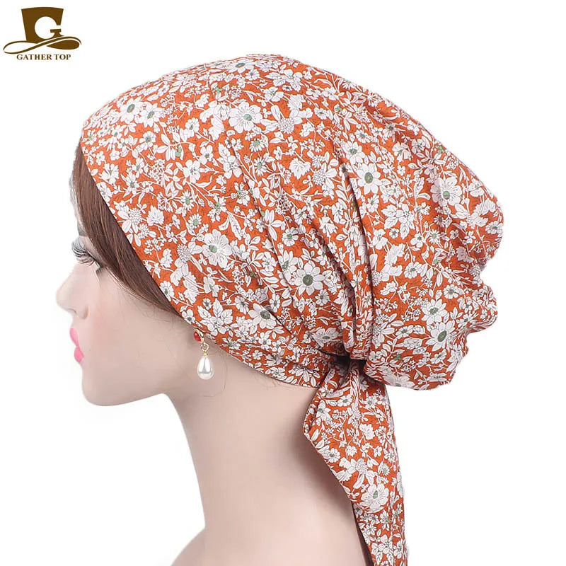 New Women silky satin night sleeping cap head wrap Bowknot Turban Pre Tied Fitted Bandana Chemo cap Nightcap hair loss patients