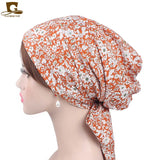 New Women silky satin night sleeping cap head wrap Bowknot Turban Pre Tied Fitted Bandana Chemo cap Nightcap hair loss patients