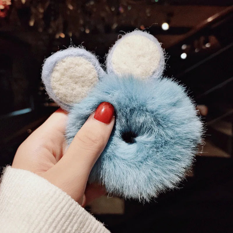 Women Girl Cute Cartoon Hair Scrunchies Panda Cows Cat Rabbit Plush Elastic Hair Bands Sweet Pontail Ties Christmas Accessories