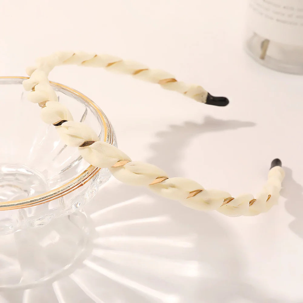 Organza Hairbands For Women Cross Weaving Hair Hoop Bands Korea Fashion Bright Silk Metal Headband Girls Hair Accessories Turban