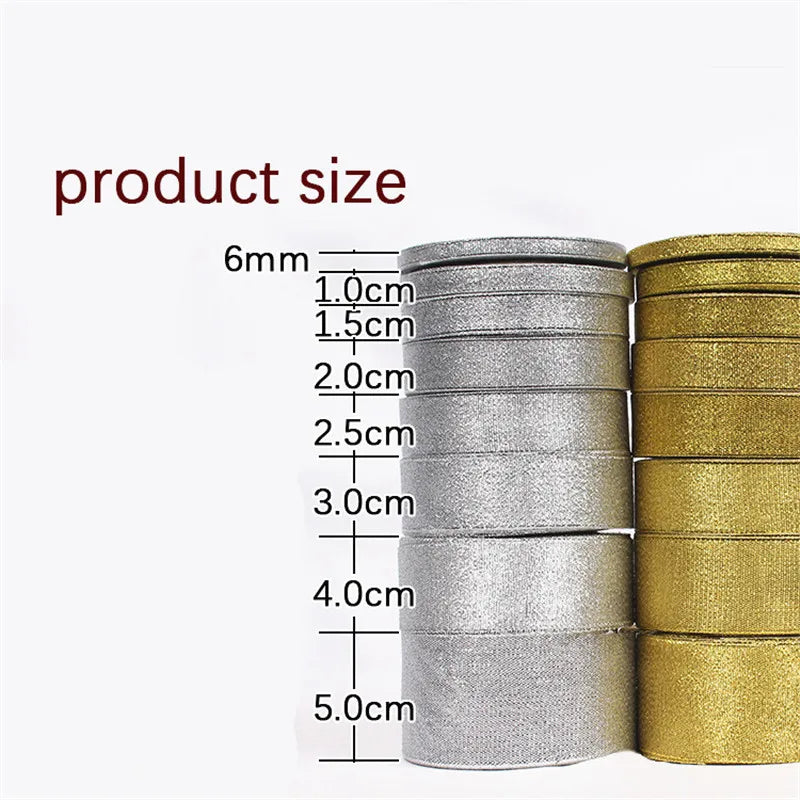 Gold/Silver Silk Satin Organza Ribbon 0.6-5CM Glitter Embroidered Onions Ribbons for Wedding Cake Gift Decoration Craft Supplies