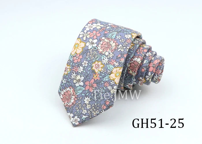 New Men's Floral Neck Ties Casual Cotton Slim Tie Skinny Wedding Party Suit Collar Flower Neckties Gravata Accessories Gift