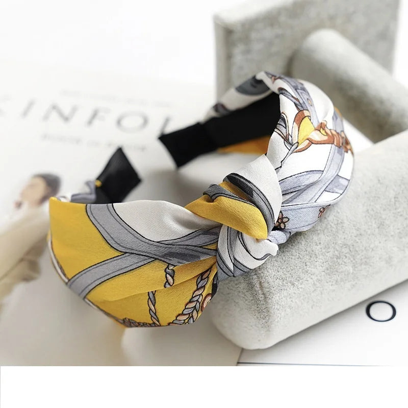 Women Elegant Top Knot Headband Print Dot Hairbands Girls Striped Plaid Flower Hair Hoop Fashion Hair Accessories FG0320