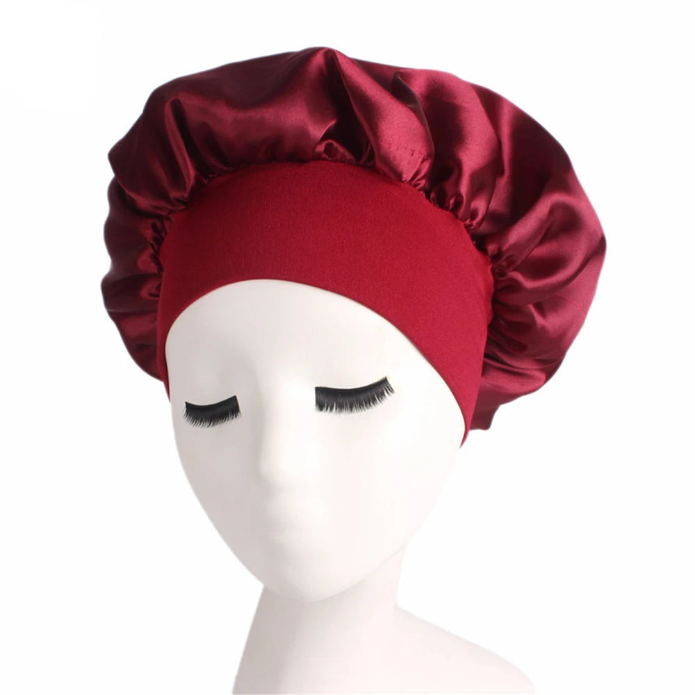 Newly Women's Satin Solid Sleeping Hat Night Hair Care Bonnet Nightcap For Women Men Unisex Cap