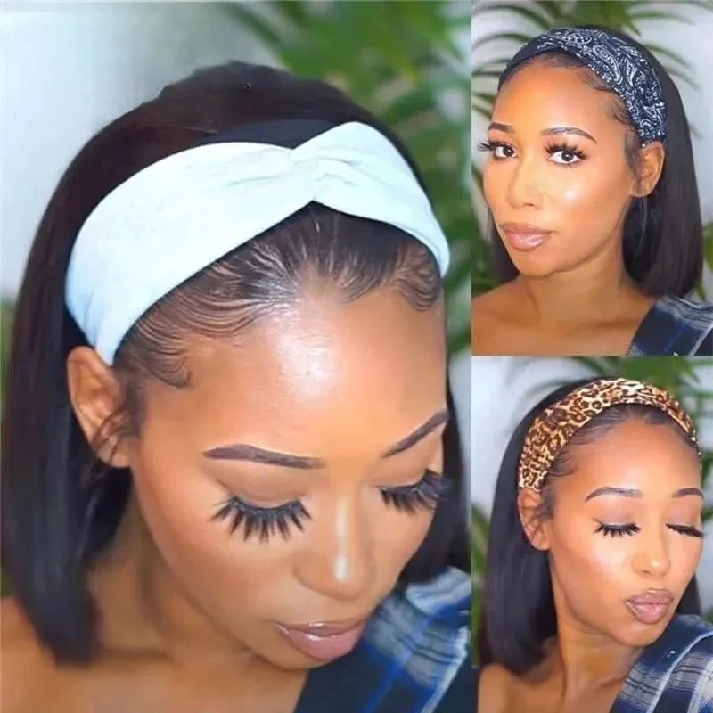 Short Bob Headband Glueless Wig Peruvian Straight Human Hair