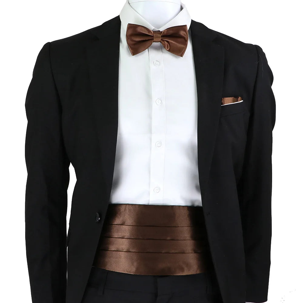 New Fashion Mens Cummerbund Bow Tie Brooch Set Black Red Blue   Waist Seal For Formal Tuxedo Business Suit Dinner Accessories