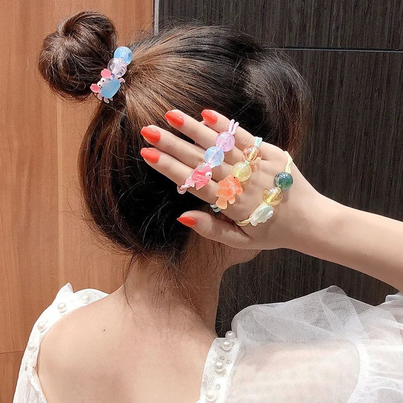 Cartoon Mini Fish Elastic Bands Hair Accessories for Children Cute Little Animals Scrunchies Hair Ropes Accessories Wholesale