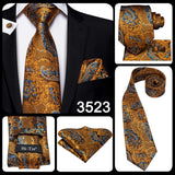 Hi-Tie Men's Tie Set Gold Paisley 100% Silk 8.5cm Wedding Ties For Men New Fashion Design Hanky Cufflinks Set Quality Necktie