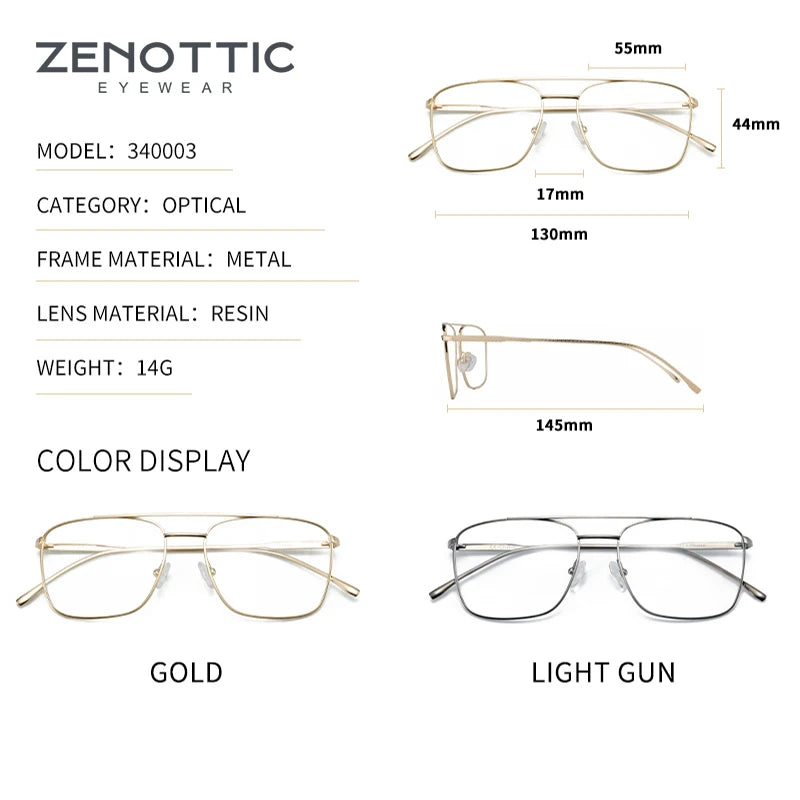 ZENOTTIC Pure Titanium Optical Glasses Frames for Male Oversize Double Bridge Eyewear Myopia Prescription Eyeglasses Frames