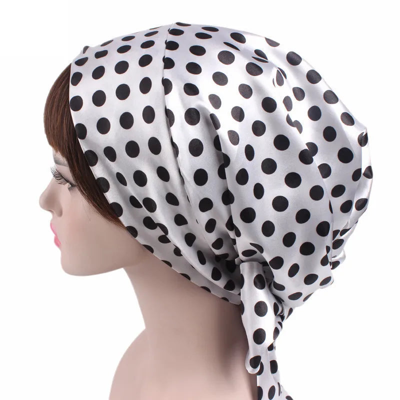New Women silky satin night sleeping cap head wrap Bowknot Turban Pre Tied Fitted Bandana Chemo cap Nightcap hair loss patients