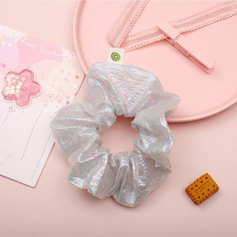 Metallic Laser Elastic Hair Band for Girls Shiny Transparent Scrunchies for Hair Rubber Ties Ponytail Holder Solid Stretch
