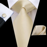 Hi-Tie Solid Champagne Ivory Floral Design Silk Wedding Tie For Men Quality Hanky Cufflink Fashion Nicktie Business Dropshipping