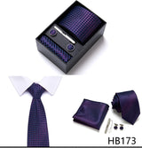 Brand Wholesale Tie Pocket Squares Cufflink Set Necktie Blue Striped Man Wedding Accessories Fit Workplace Holiday Gift Box