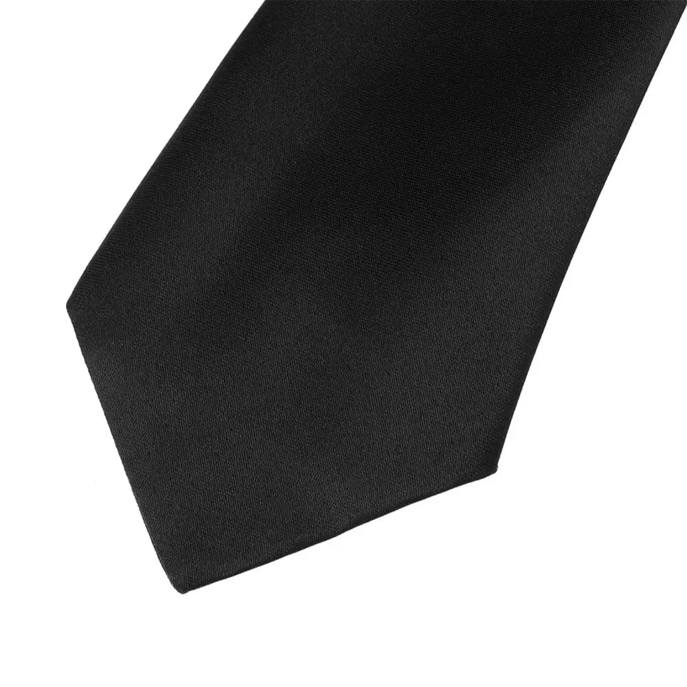 1PC Ties Student Retro Black Solid Silky Narrow Neck Tie Slim Smooth Women Zipper Necktie Casual Elegant All-match Trendy Unisex