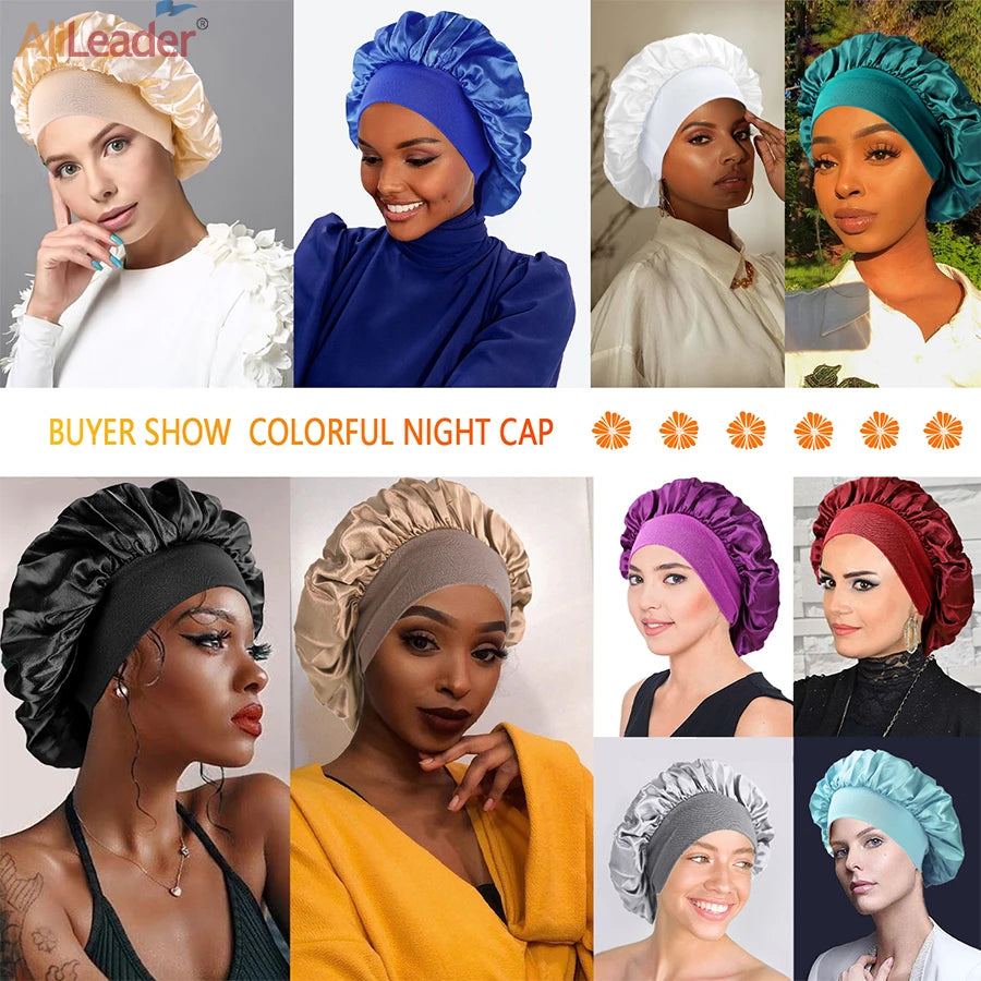 Black Pink Purple Hair Care Caps Silk Bonnet Women'S Nightcaps With Curly Natural Curls Covers With Soft Wide Elastic Adjustable