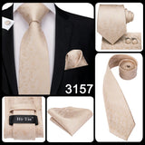 Hi-Tie Solid Champagne Ivory Floral Design Silk Wedding Tie For Men Quality Hanky Cufflink Fashion Nicktie Business Dropshipping