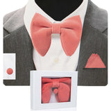 GUSLESON Velvet Big Bow Tie Men's Bowties Pocket Square Cufflinks Set with Gift Box Solid Red Yellow Necktie For Man Wedding
