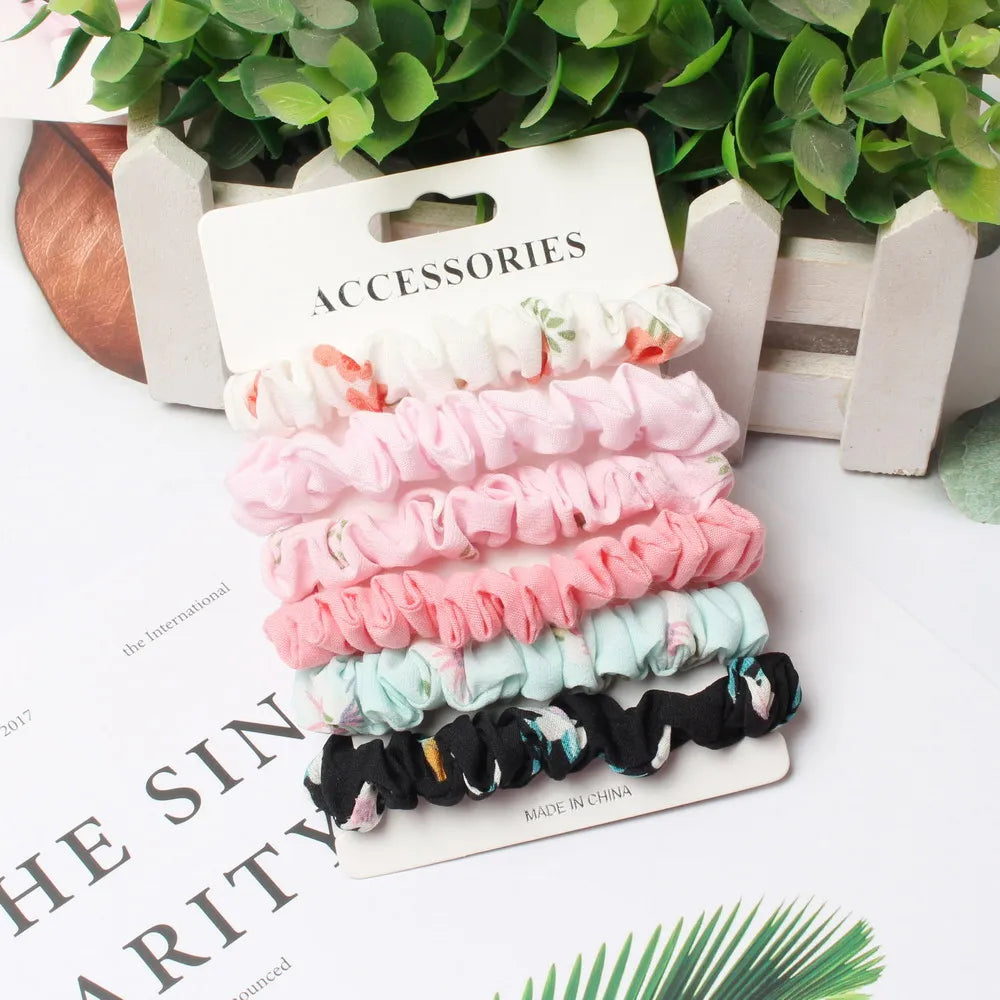 6Pack Women Elastic Hair Bands Cute Hair Ties Gum Print Girls Scrunchies Set Ponytail Holder Small Scrunchy Hair Accessories