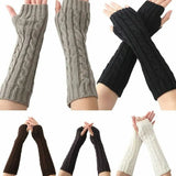 1 Pair Soft Elastic Wrist Hands Warm Knitted Women Mittens Winter Long Fingerless Arm Warmers Black Gray Coffee