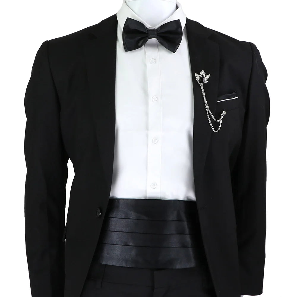 New Fashion Mens Cummerbund Bow Tie Brooch Set Black Red Blue   Waist Seal For Formal Tuxedo Business Suit Dinner Accessories