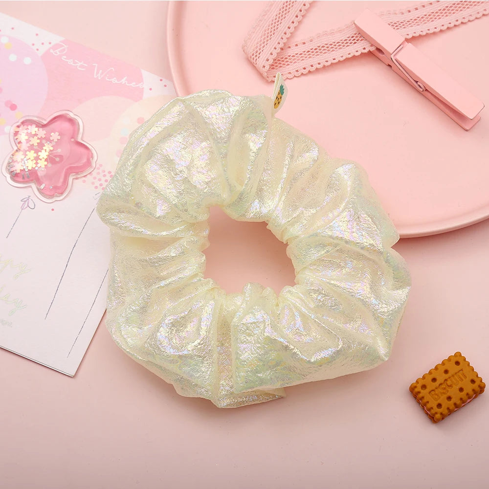 Metallic Laser Elastic Hair Band for Girls Shiny Transparent Scrunchies for Hair Rubber Ties Ponytail Holder Solid Stretch