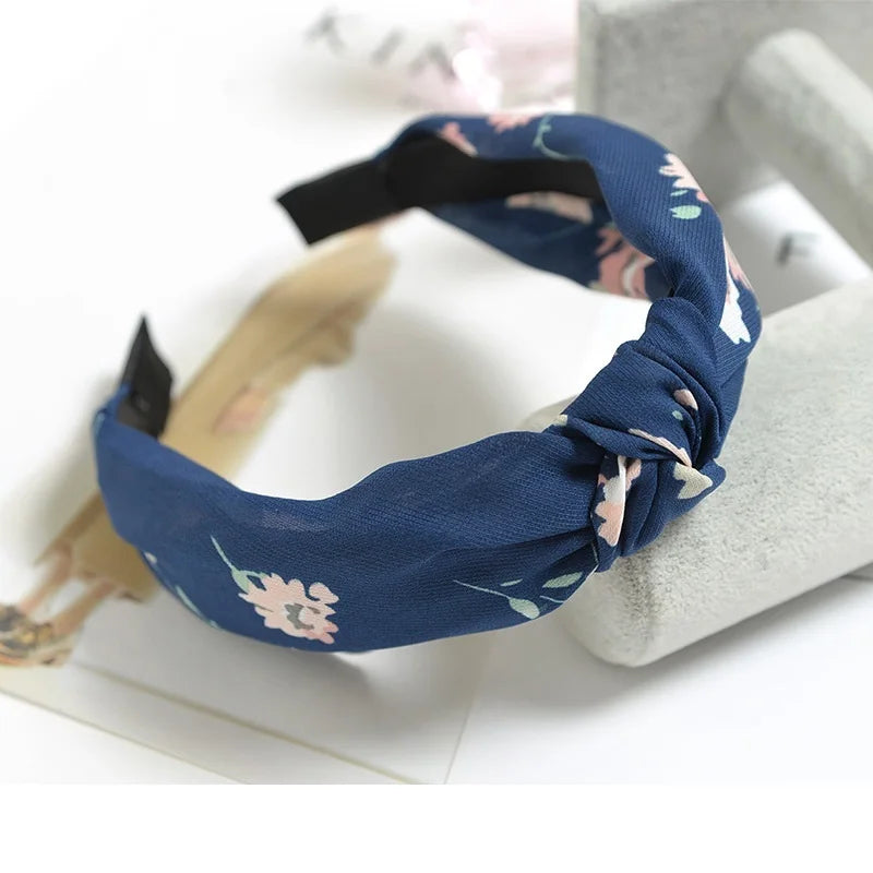 Women Elegant Top Knot Headband Print Dot Hairbands Girls Striped Plaid Flower Hair Hoop Fashion Hair Accessories FG0320