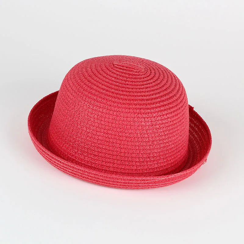 Wholesale Baby Straw Hat Solid Color Kids Character Decoration Infant Sun Hats Girl Boys Bucket Cap Children Beach Panama Caps