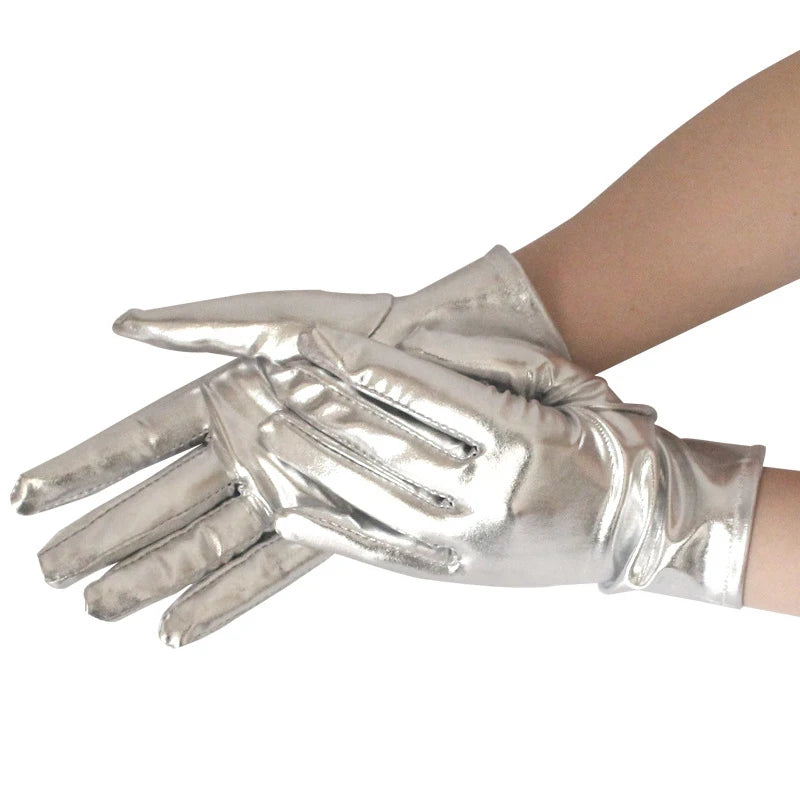 Unisex Gloves Sexy Etiquette Gloves Fake Leather Metallic Gloves Evening Party Performance Mittens Patent Leather Silver Gold