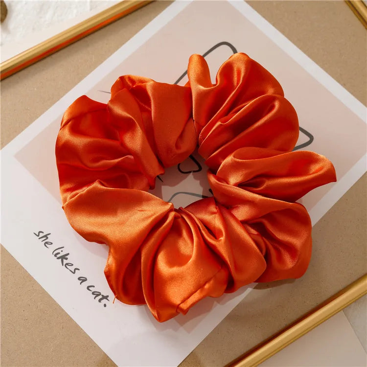 Hot Girls Super Wide Smooth Colorful Hair tie Hair Elastics Bands for Hair Large Satin Scrunchie Hair Accessories 2021 for Women