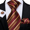 Fashion Striped Tie For Men Red Wine White Silk Wedding Tie Hanky Cufflink Gift Tie Set DiBanGu Novelty Design Business MJ-7337