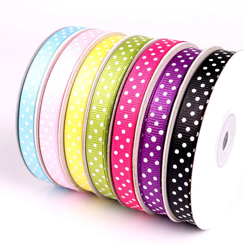 10mm 5Yards Polka Dots Printed Grosgrain Ribbons Wedding Festival Party Decorations Bow Craft Card Gifts Wrapping Supplies DIY