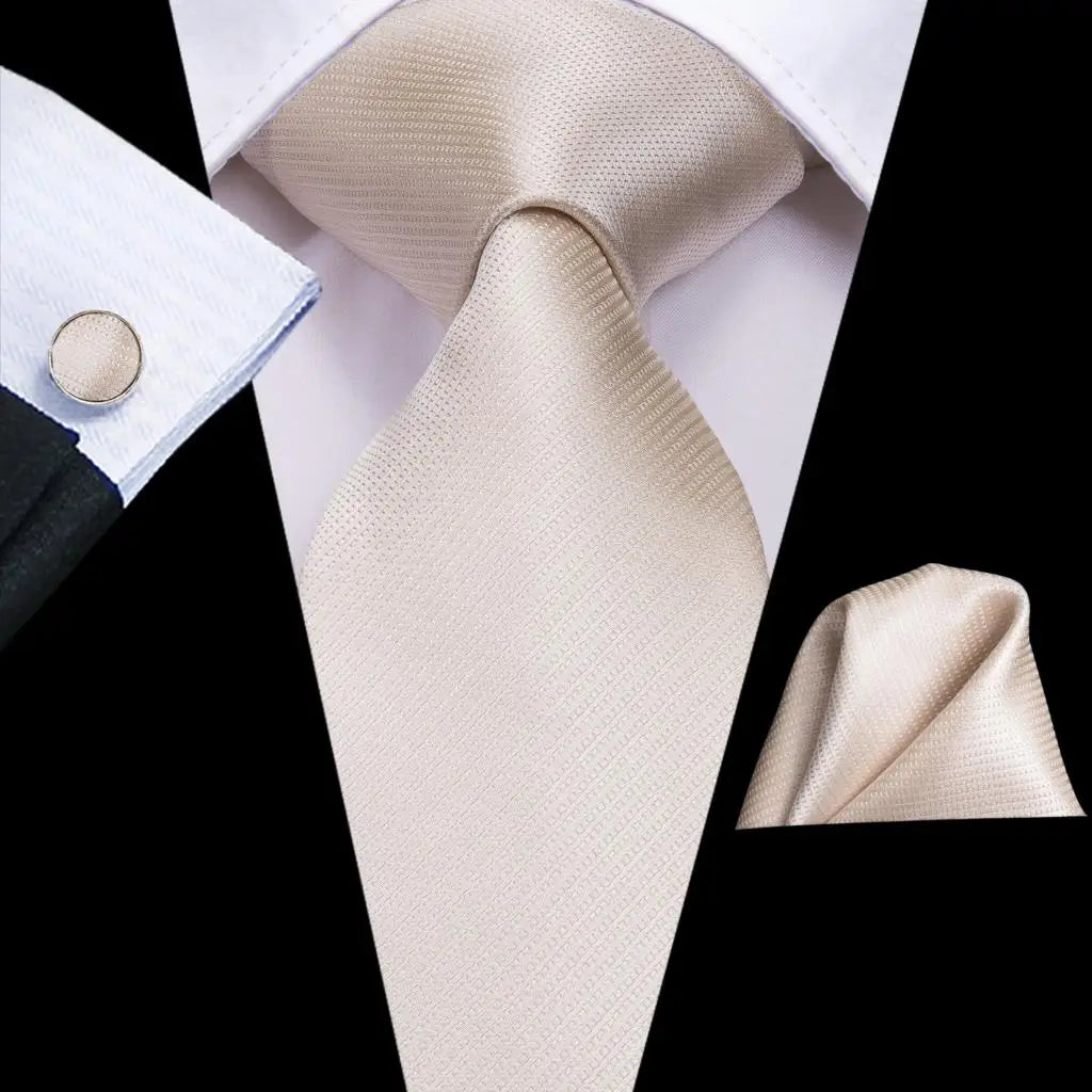 Hi-Tie Solid Champagne Ivory Floral Design Silk Wedding Tie For Men Quality Hanky Cufflink Fashion Nicktie Business Dropshipping