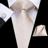 Hi-Tie Solid Champagne Ivory Floral Design Silk Wedding Tie For Men Quality Hanky Cufflink Fashion Nicktie Business Dropshipping