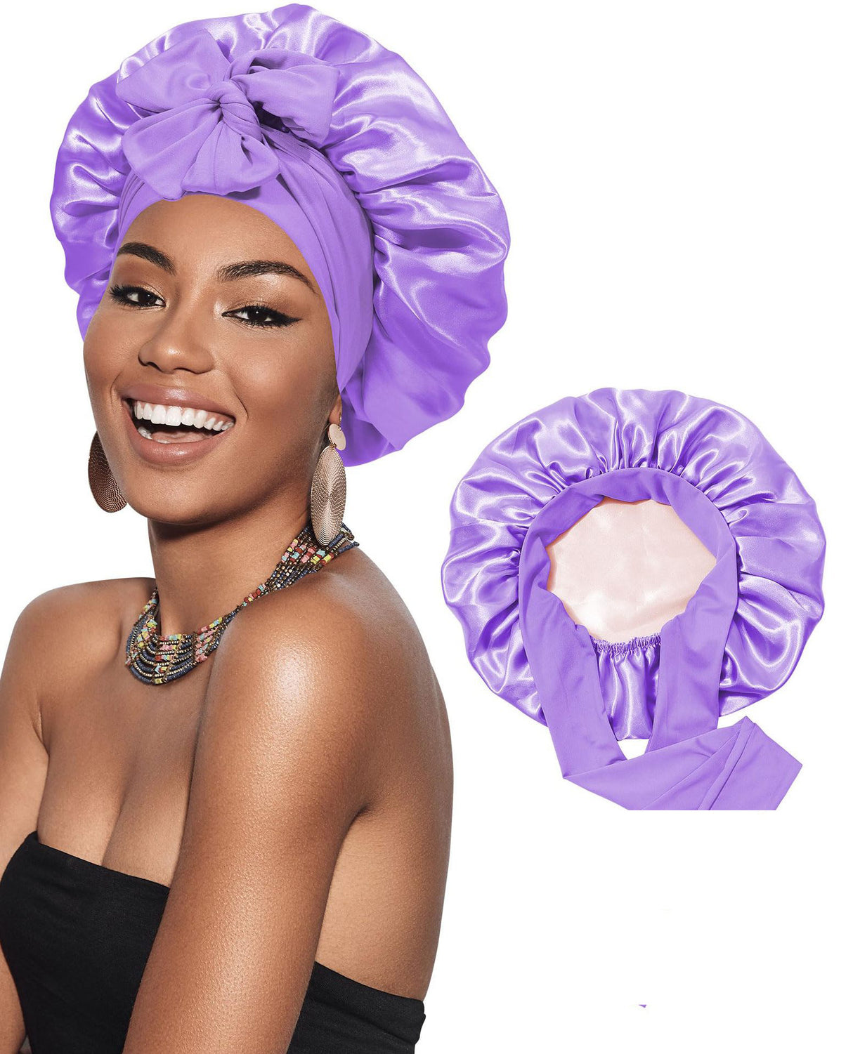 Double Layer Satin Hair Cap For Sleeping Bonnets For Women Round Haircare Women Headwear Night Hat Reversible Head Cover
