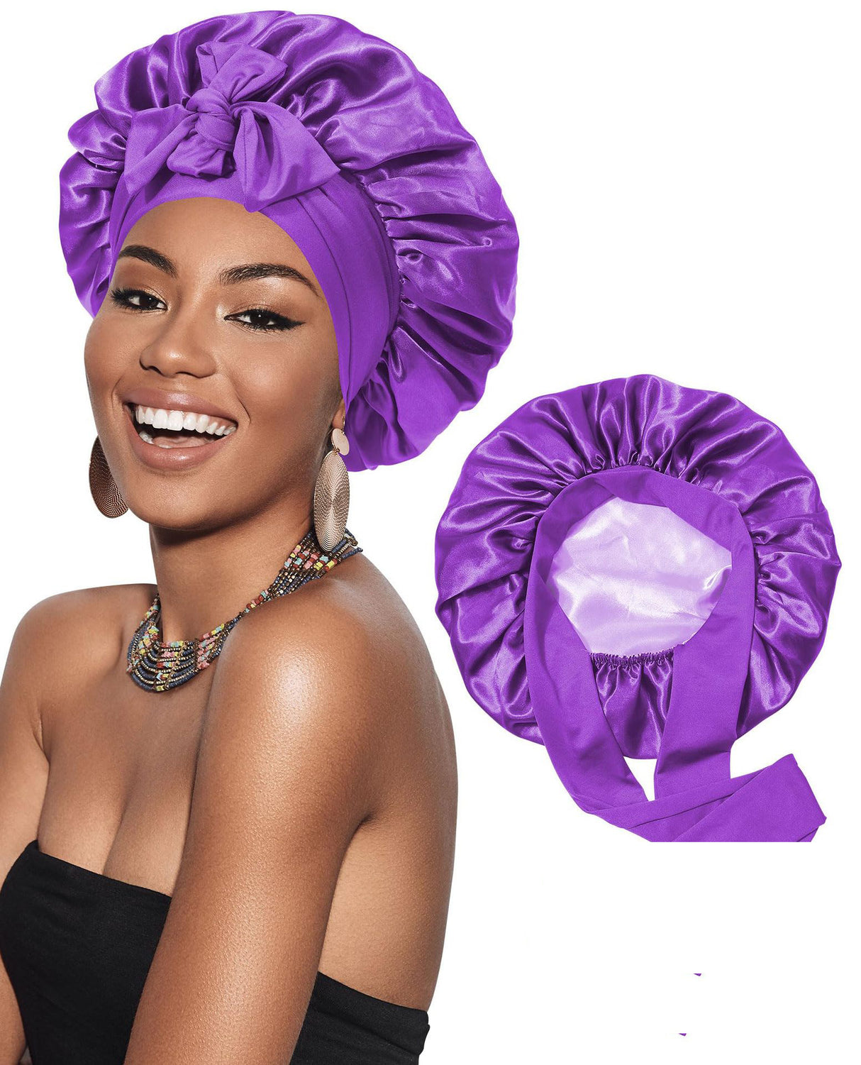 Double Layer Satin Hair Cap For Sleeping Bonnets For Women Round Haircare Women Headwear Night Hat Reversible Head Cover