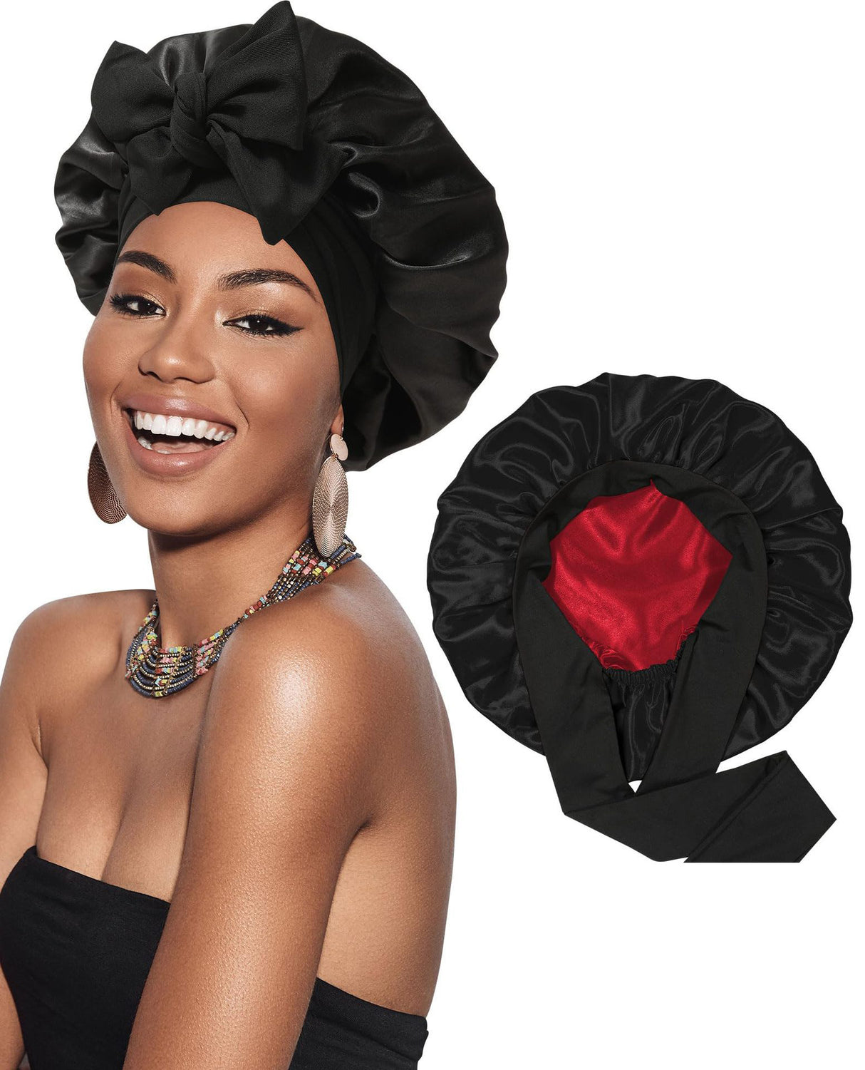 Double Layer Satin Hair Cap For Sleeping Bonnets For Women Round Haircare Women Headwear Night Hat Reversible Head Cover