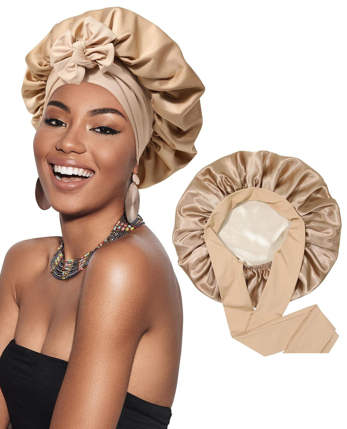 Double Layer Satin Hair Cap For Sleeping Bonnets For Women Round Haircare Women Headwear Night Hat Reversible Head Cover