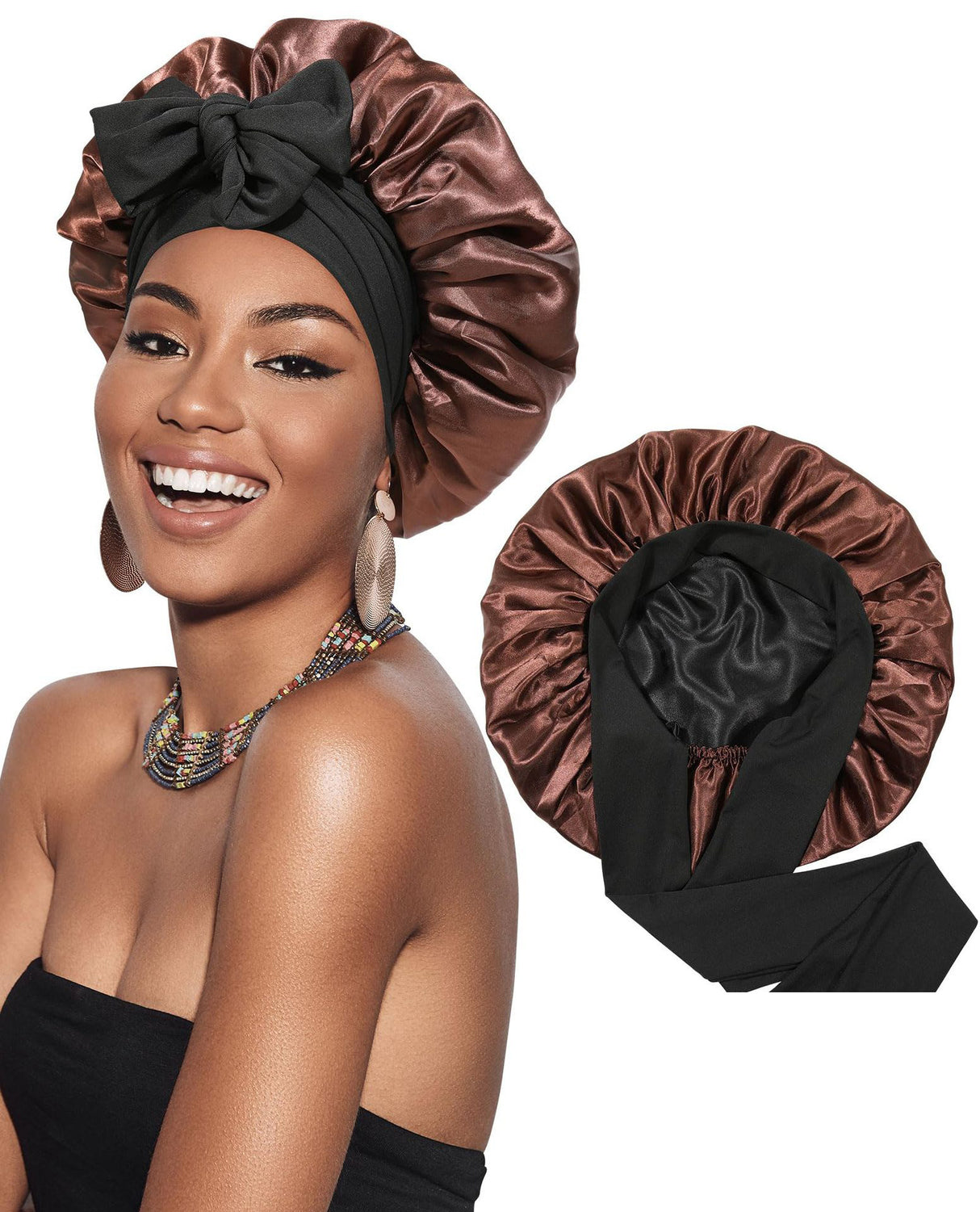 Double Layer Satin Hair Cap For Sleeping Bonnets For Women Round Haircare Women Headwear Night Hat Reversible Head Cover
