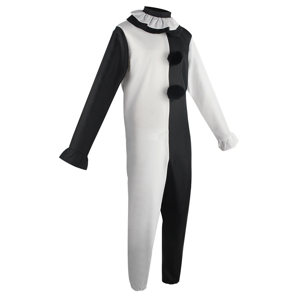 Terrifierr Cosplay Costume Female/Male Horror Carnival Party Skin-Tight Black White Killer Clowns Jumpsuit for Halloween Costume