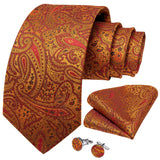 Men Tie Orange Paisley Luxury Silk Polyester Wedding Prom 8cm Necktie Set Pocket Square Cufflinks Gift for Husband Men Accessory