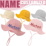 Embroidered Name Breathable Kids Wide Brim Sun Hat With Adustable Chin Strap Suitable For Summer And Beach
