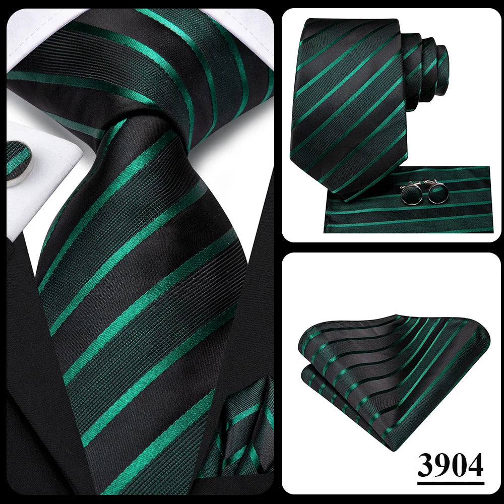 Hi-Tie Dark Green Psialey Silk Elegant Tie For Men Groom Wedding Men Necktie Pocket Square Cufflink Accessory Wholesale Designer