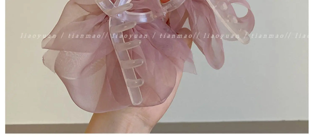 New Mesh Bow Grip Clip Female Ponytail Braid Hair Claw Clip Elegant Girl Hair Clip Hair Accessories Gift Headdress