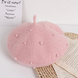 Wool Kids Winter Hat for Girls Retro Baby Beret Hats with Pearls Autumn Winter Kids Cap for Children Accessories 2-6Y