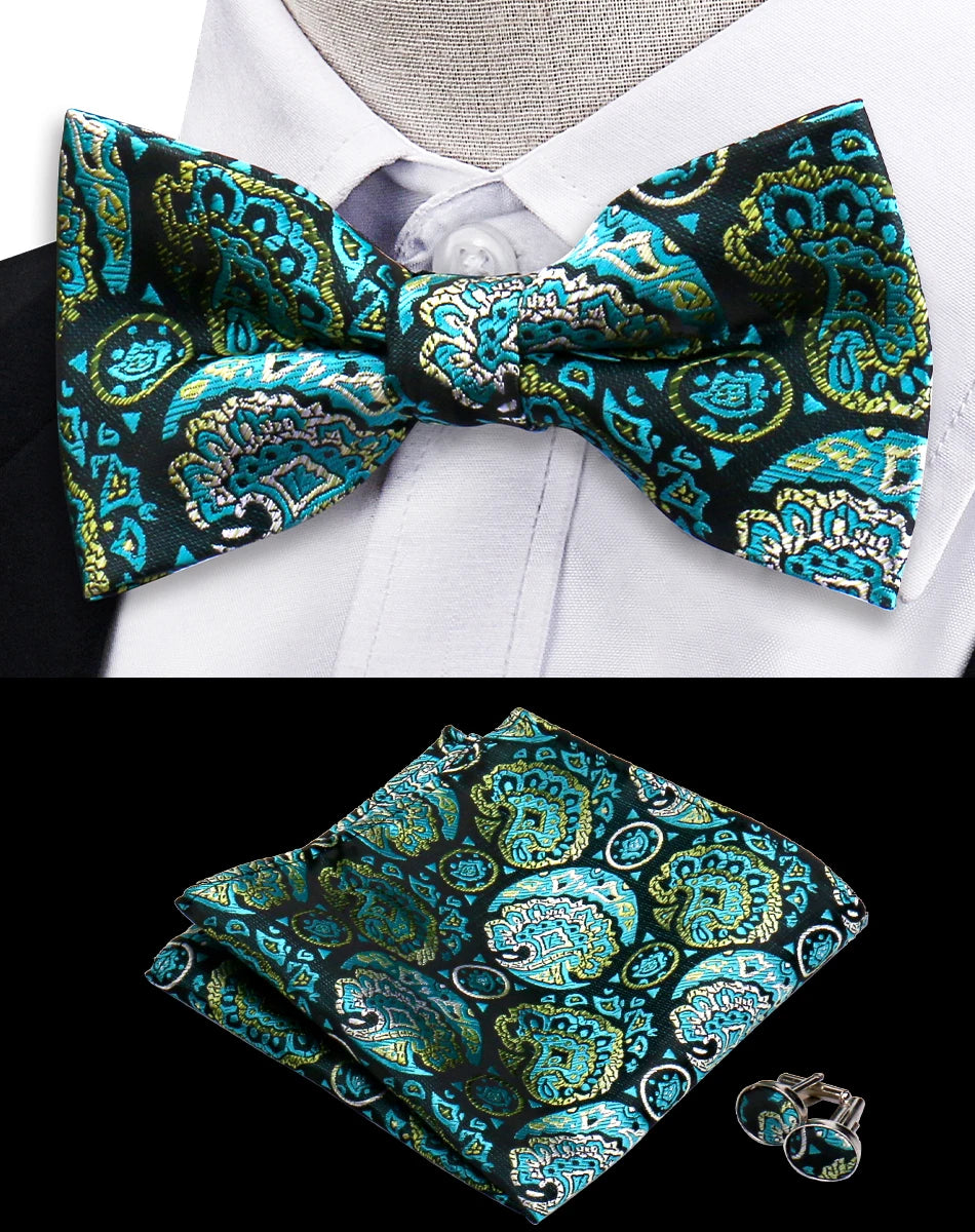 3pcs Bow Tie For MenBowtie Handkerchief Cufflinks Set For Shirts Fit Business Wedding Butterfly Paisley Pocket Square Bowtie Man