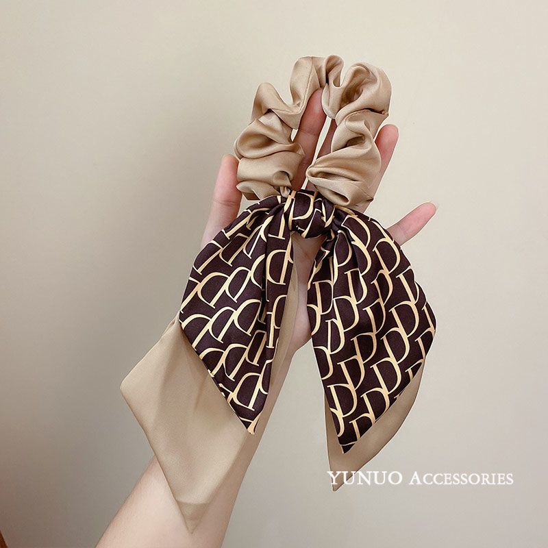Women's Elastic Hair Bands French Style Hair Rope Creative Letter D Classic Retro Bow Ribbon Headdress Delicate All-matching