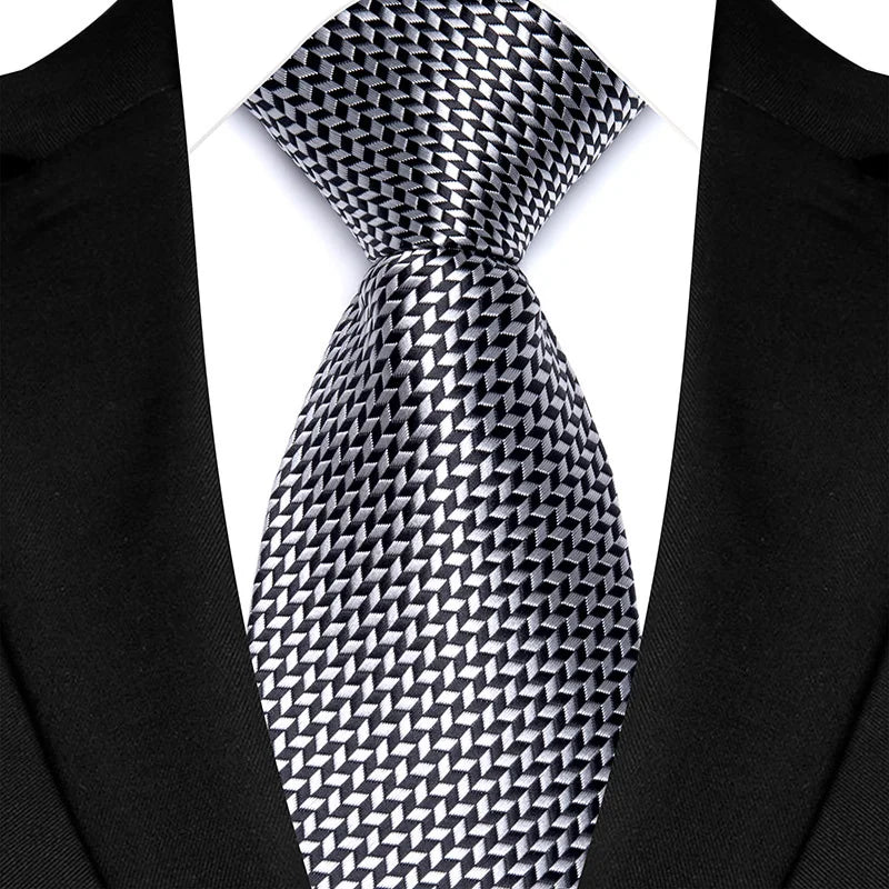 Luxury 8CM Mens Necktie Gray Sliver Color Dot Stripes Solid Tie For Man Groom Jacquard Woven Neck Tie For Business Wedding Party