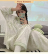 2023 Autumn New Ice Silk Women Pajama Lapel Button Cardigan Outfits for Women 2 Piece Set Fashion Printing Set Clothes for Women