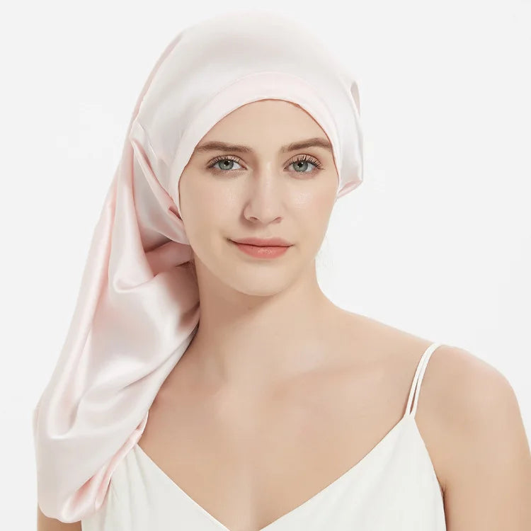 100% Mulberry Silk Sleep Cap for Long & Curly Hair Nightcap with Adjustable Hair Wrap for Woman