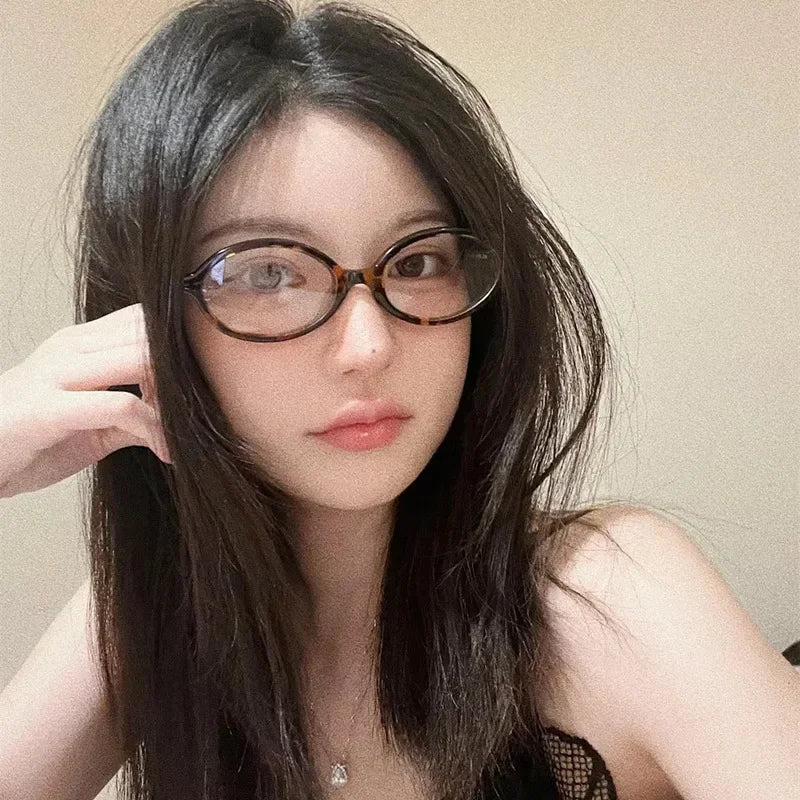 Elliptical Artistic Style Myopia Glasses Retro Small Frame Flat Lenses Ultra Light Finished Near Sight Eyewear Fashion Goggles